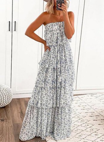 Women's Maxi Dresses Floral Sleeveless A-line Off Shoulder Ruffle Vacation Casual Maxi Dress