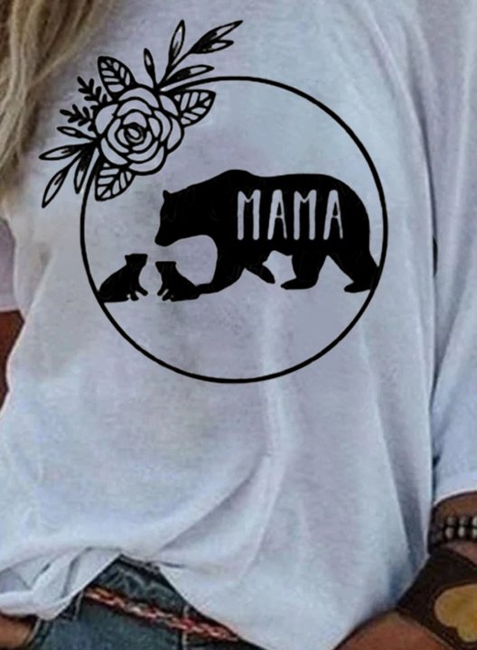 Women's T-shirts Mama Bear Rose Letter Print Half Sleeve Cold-shoulder Mom T-shirt Funny Mothers Day Shirts