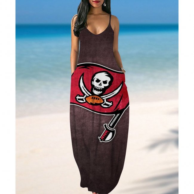 Tampa Bay Buccaneers Print Side Pocket Maxi Dress