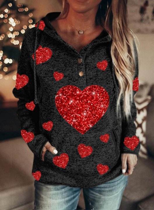 Women's Hoodies Sequin Heart-shaped Drawstring Long Sleeve Color Block Pocket Daily Hoodies