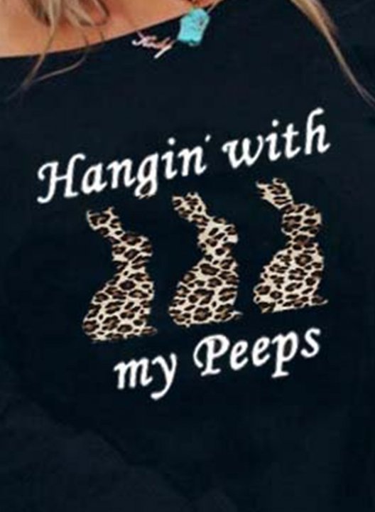 Women's Hangin with my Peeps Sweatshirts Easter Bunny Print Cut-out Off Shoulder Daily Sweatshirts