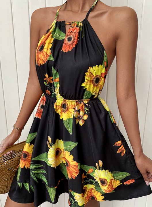 Women's Mini Dresses Floral Halter Boho Dress