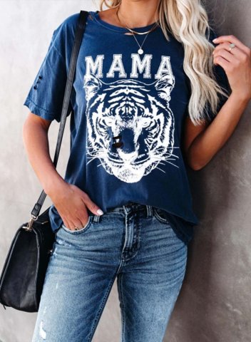 Women's T-shirts Mama Bear Print Short Sleeve Round Neck Daily T-shirt