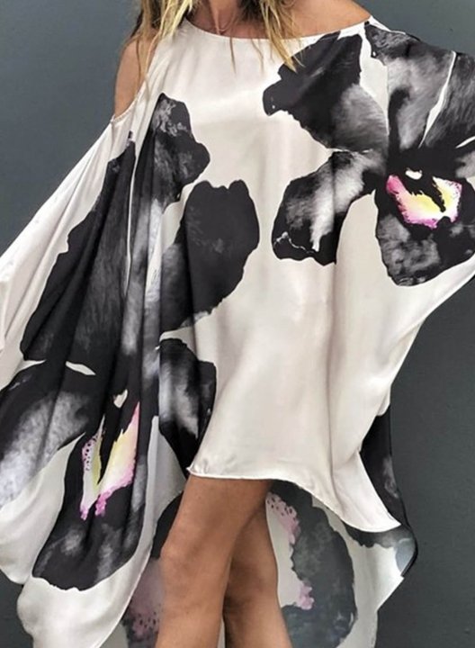 Women's Maxi Dress Floral Color Block Fit & Flare Long Sleeve One Shoulder Asymmetric Casual Beach Maxi Dress