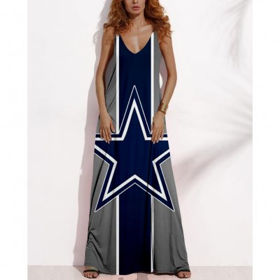 Women's Summer DALLAS COWBOYS Fan Print V-neck Sleeveless Loose Long A-line Dress