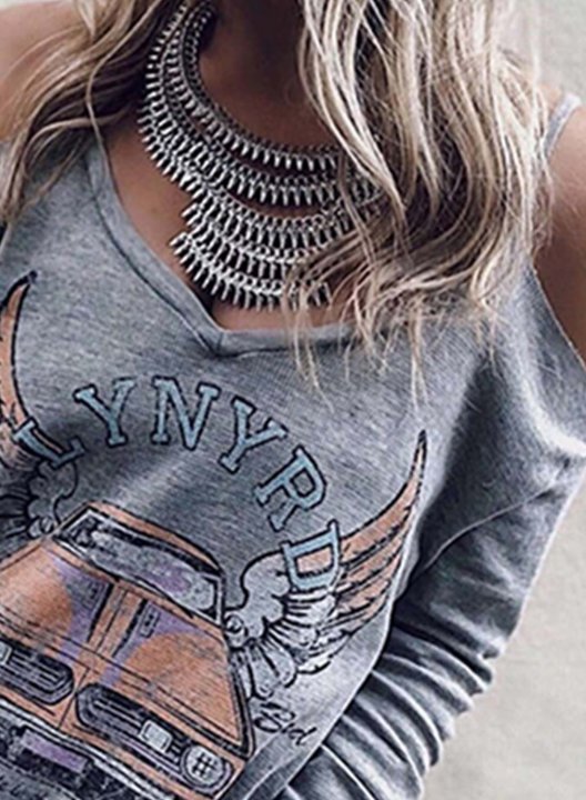 Cold Shoulder Long Sleeve Print Sweatshirt