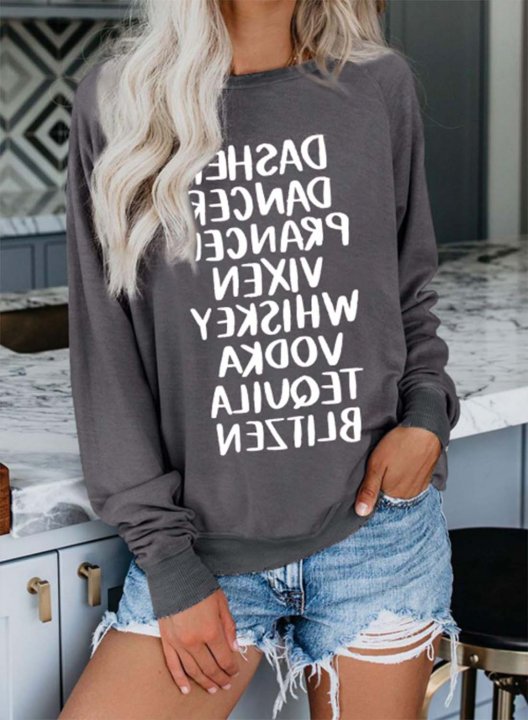 Women's Dasher Dancer Prancer Reindeer Alcohol Sweatshirt Casual Solid Letter Round Neck Long Sleeve Daily Pullovers