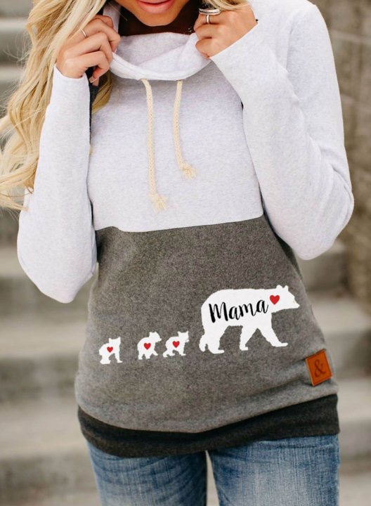 Women's Hoodies Cute Mama Bear Print Long Sleeve Hoodies