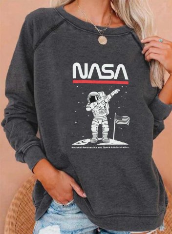Women's Sweatshirts NASA Astronaut Graphic Holiday Long Sleeve Round Neck Casual Sweatshirt
