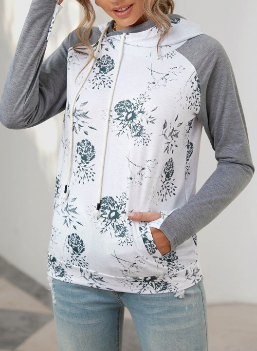 Women Floral Zipper Sweatshirt with Pocket