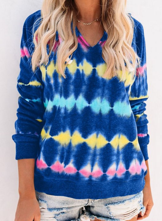 Tie Dye Color Block Long Sleeve Casual Hoodie