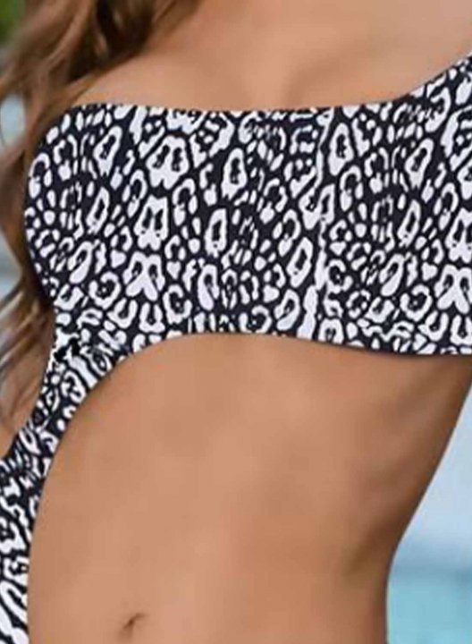 Women's One Piece Swimwear Leopard Cut Out One shoulder Vacation One-Piece Swimsuits One-Piece Bathing Suits