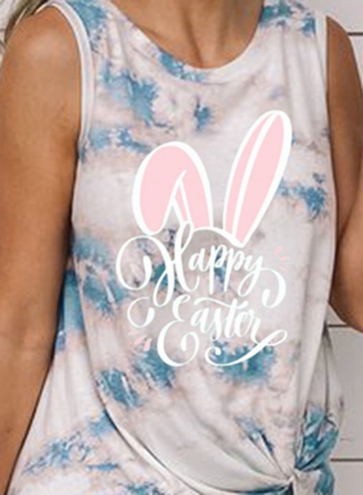 Women's Cute Tank Tops Happy Easter Print Tie Dye Sleeveless Round Neck Daily Tank