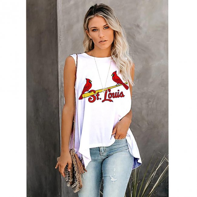 Women's Summer ST. LOUIS CARDINALS Team Fans Print Casual Irregular Sleeveless Round Neck Vest T-Shirt