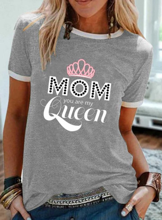 Women's T-shirts Mom Queen Letter Color Block Print Short Sleeve Round Neck Daily Mother's Day Shirt Mom T-Shirt