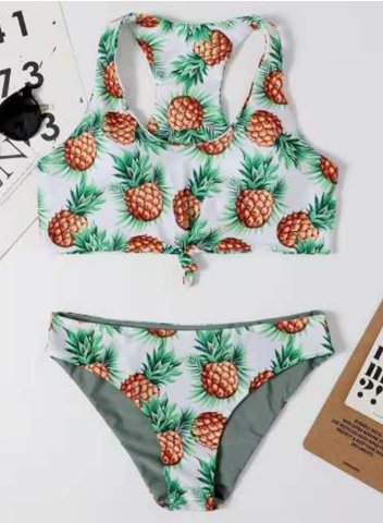 Women's Bikinis Fruits & Plants Low Rise Sleeveless Unadjustable Wire-free U Neck Padded Beach Bikini Suit