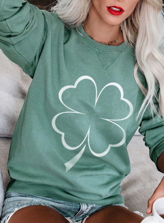 Women's St.Patrick's Day Sweatshirt Festival Clover Print Long Sleeve Round Neck Sweatshirt