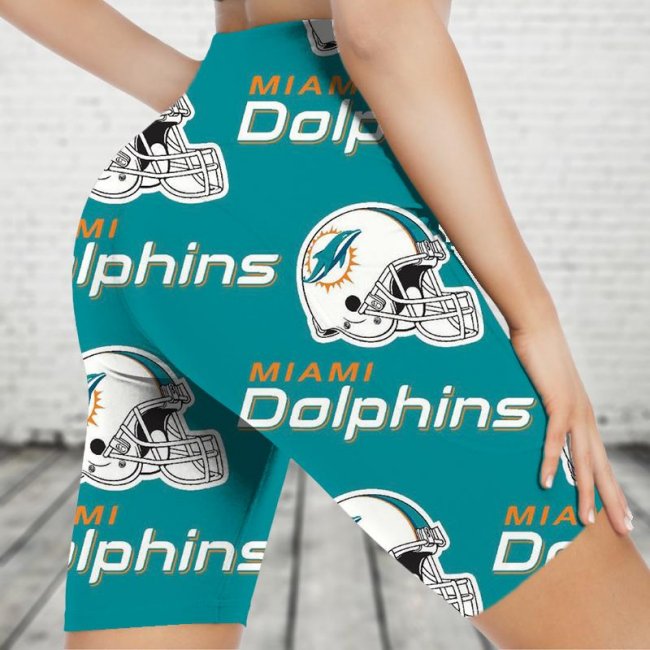 MIAMI DOLPHINS Fitness Running Side Pocket Shorts Tight-Fitting High-Waist Yoga Pants