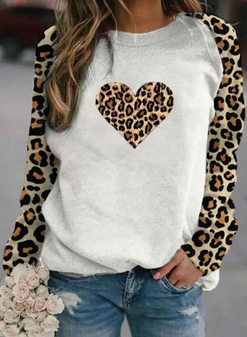 Women's Sweatshirt Leopard Heart Print Raglan Sleeve Long Sleeve Round Neck T-shirt
