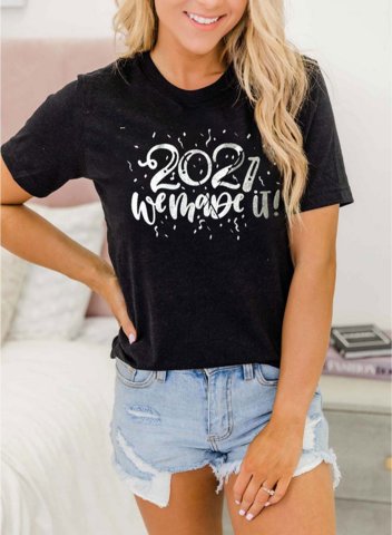 Women's T-shirts Solid Letter Print Short Sleeve Round Neck Daily T-shirt