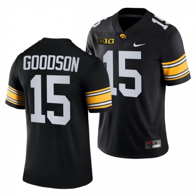 Iowa Hawkeyes 15 Tyler Goodson Black 2021-22 College Football Game Jersey Men