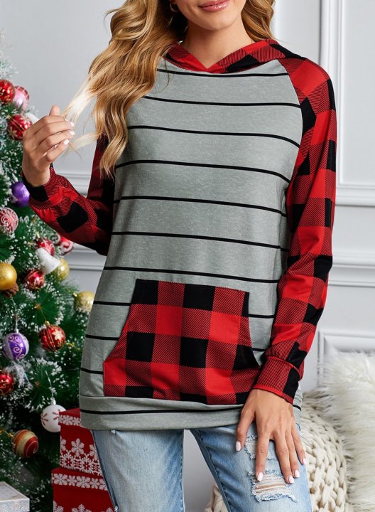 Striped Plaid Long Sleeve Hoodie