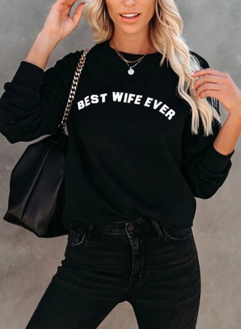 Women's Best Wife Ever Print Solid Black Sweatshirt Crewneck