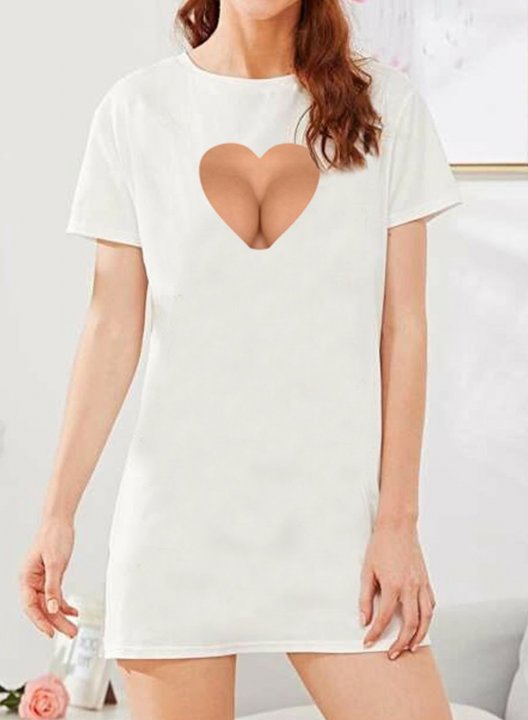 Women's Mini Dress Solid Heart-shaped Short Sleeve Round Neck Shift Casual Daily Mini Dress