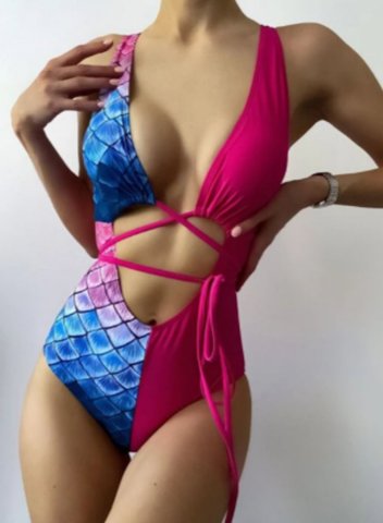 Women's One-Piece Swimsuits One-Piece Bathing Suits Open Back Knot Cut Out Animal Print V Neck One-Piece Swimsuit