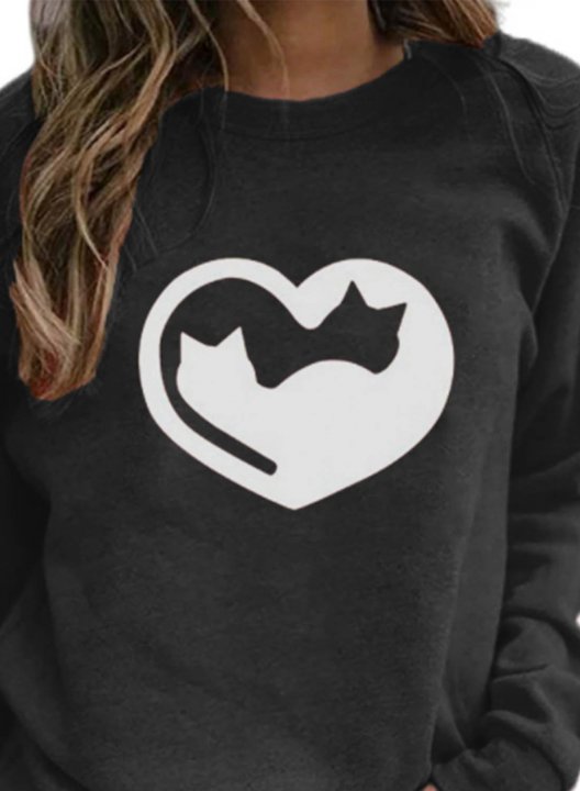 Women's Sweatshirts Heart-shaped Solid Long Sleeve Round Neck Casual Sweatshirt