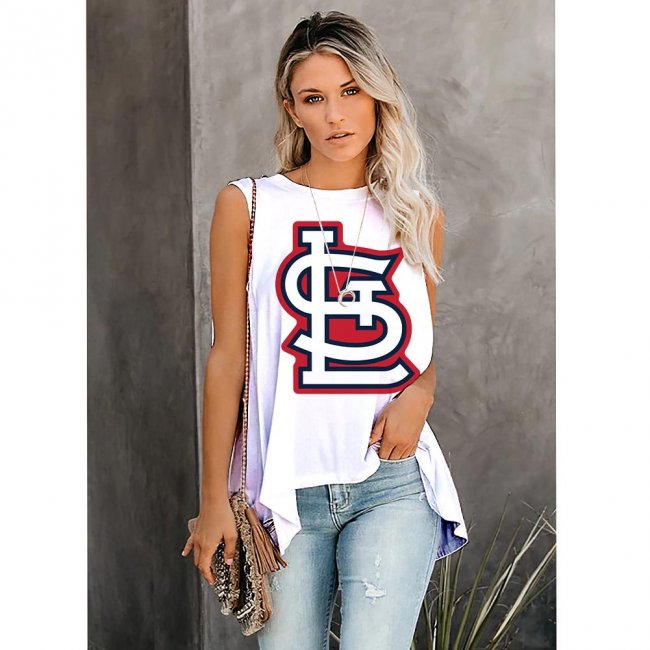 Women's Summer ST. LOUIS CARDINALS Team Fans Print Casual Irregular Sleeveless Round Neck Vest T-Shirt