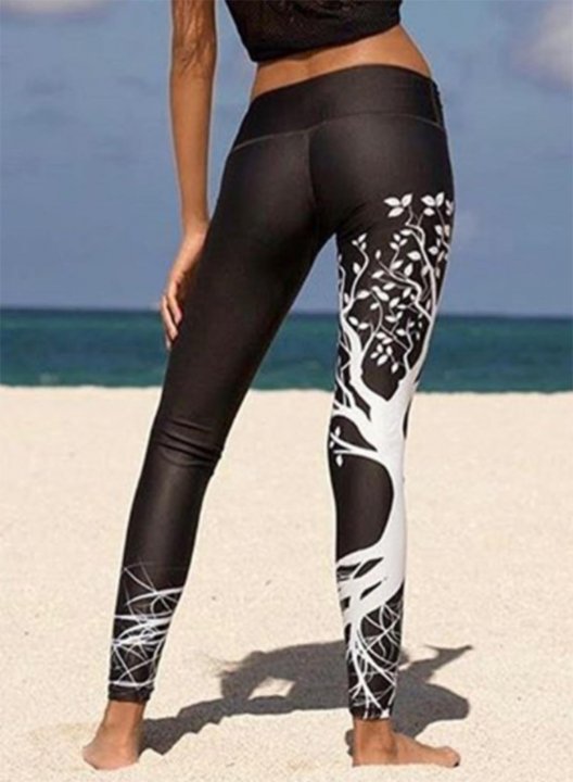 Women's Leggings Slim Floral Solid High Waist Daily Track Pants