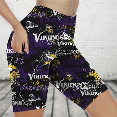 MINNESOTA VIKINGS Sports Stretch Fitness Running Side Pocket Shorts Tight-Fitting High-Waist Yoga Pants