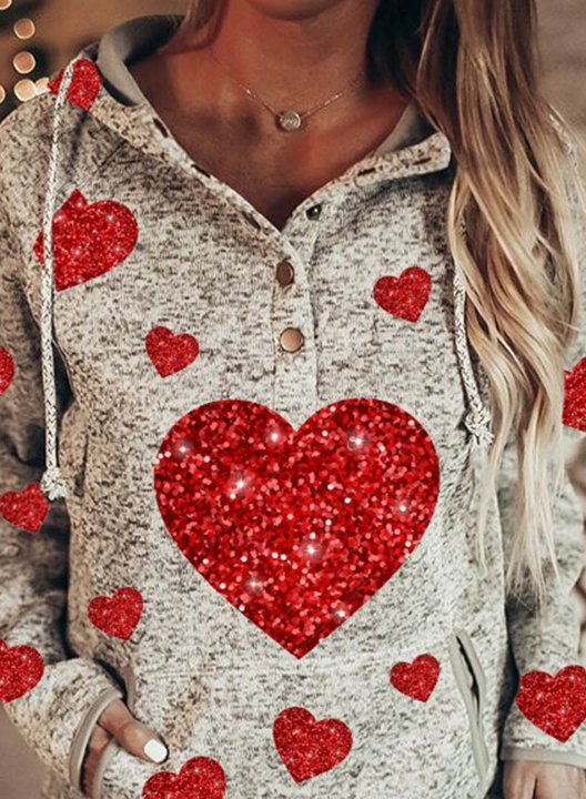 Women's Hoodies Sequin Heart-shaped Drawstring Long Sleeve Color Block Pocket Daily Hoodies