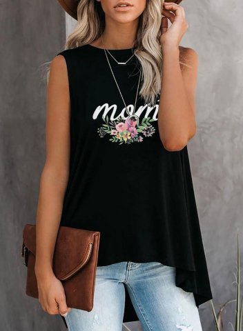 Women's Tank Tops Floral Letter Sleeveless Round Neck Daily Casual Tank Top