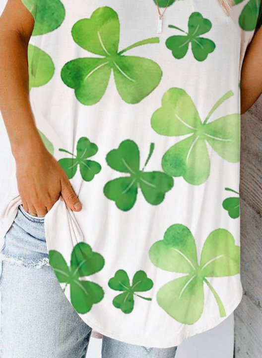 Women's T-shirts St Patrick's Day Clover-print Short Sleeve V Neck Daily Casual T-shirt