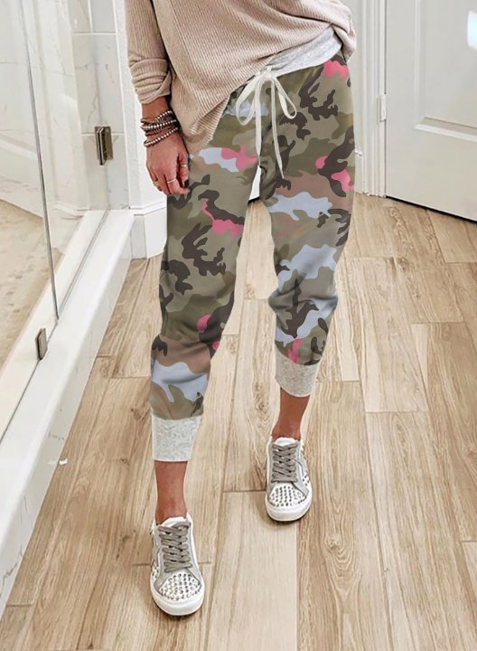 Camouflage Mid Waist Casual Pants