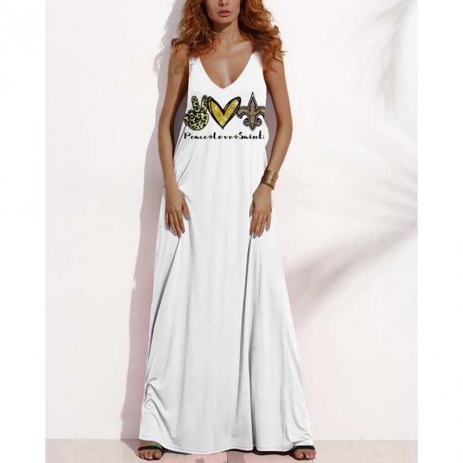 Women's Summer NEW ORLEANS SAINTS Fan Print V-neck Sleeveless Loose Long A-line Dress