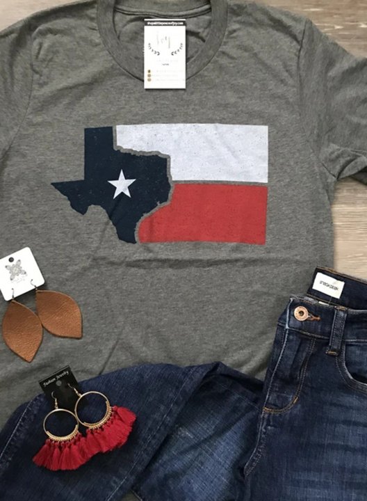Women's T-shirts Texas Flag Print Short Sleeve Round Neck Daily Texas independence day T-shirt