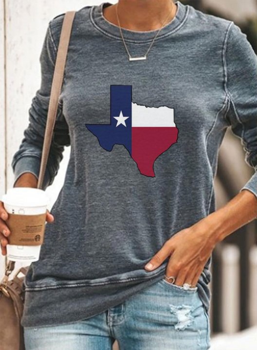 Women's Texas Flag Print Sweatshirt Solid Long Sleeve Texas Independence Day Shirt