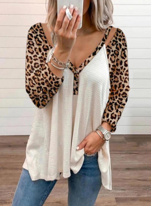 Women's Pullovers Leopard Color Block Long Sleeve V Neck Daily Casual Pullover