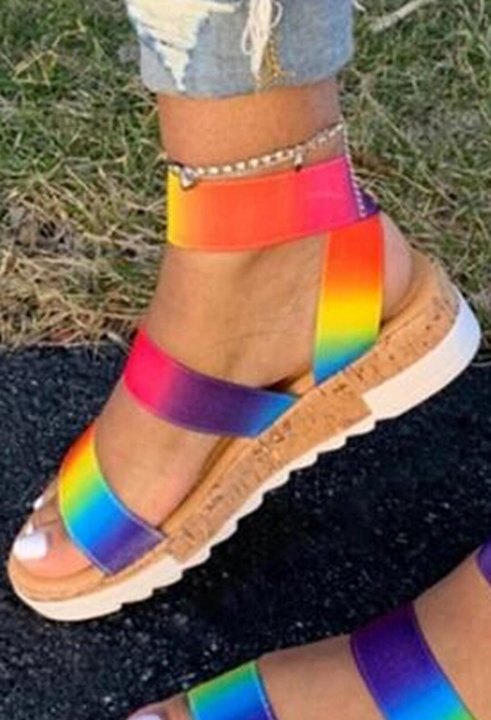 Women's Sandals Multicolor Rubber Low Casual Beach Sandals