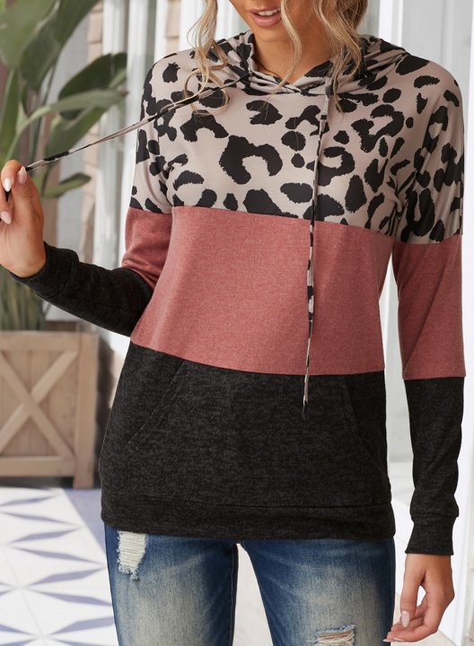 Leopard Print Two-Tone Stitching Casual Sweatshirt