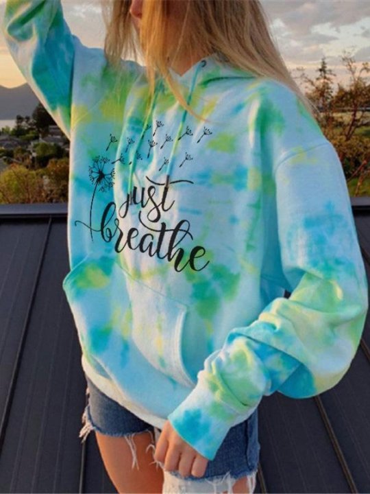 Just Breathe Dandelion Print Tie-Dye Hooded Sweatshirt