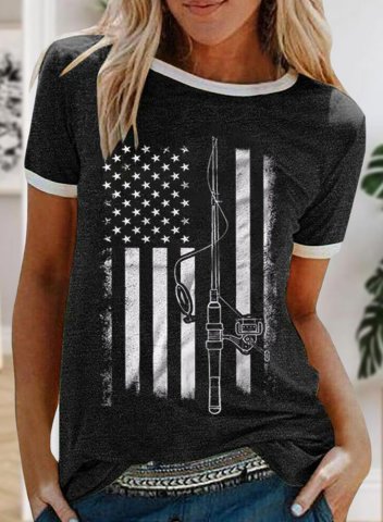 Women's T-shirts Solid American Flag Short Sleeve Round Neck Casual Daily T-shirts