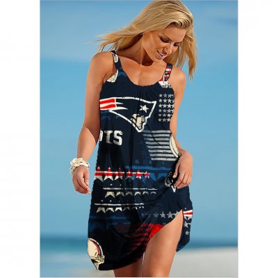 V-neck New England Patriots Team Print Sleeveless Loose Beach Dress