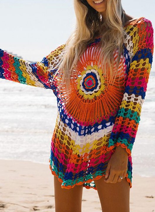 Women's Mini Dresses Fashion Multicolor Long Sleeve Off Shoulder Beach Dress