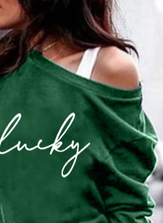 Women's St Patrick's Day Lucky Print Sweatshirts Long Sleeve Off Shoulder Casual Sweatshirt