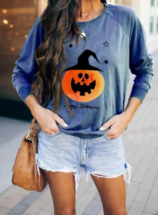 Halloween Printed Fruits & Plants Long Sleeve Round Neck Sweatshirt