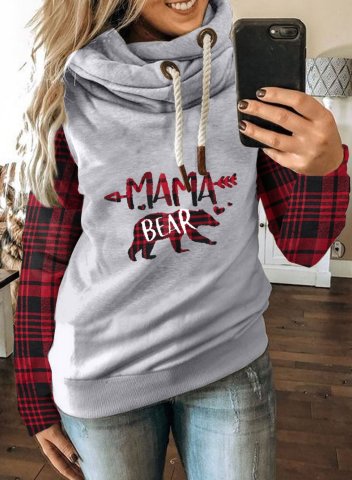 Women's Sweatshirt Mama Bear Color Block Hooded Sweatshirt